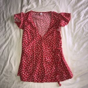 Res floral tie top with ruffle sleeves